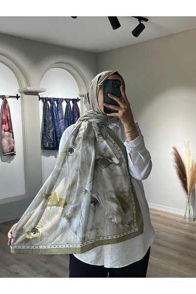 Merwiss Sera Pattern Kraş Olive Shawl