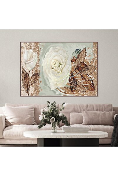 SND لوحة قماشية بتصميم وردة بيضاء مع برواز شامبين مجوف