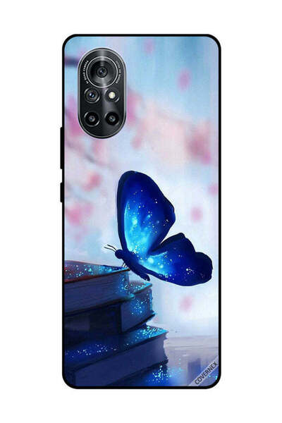 Covernex غطاء حماية لهاتف هواوي نوفا 8 5G - فراشة زرقاء داكنة على الكتب