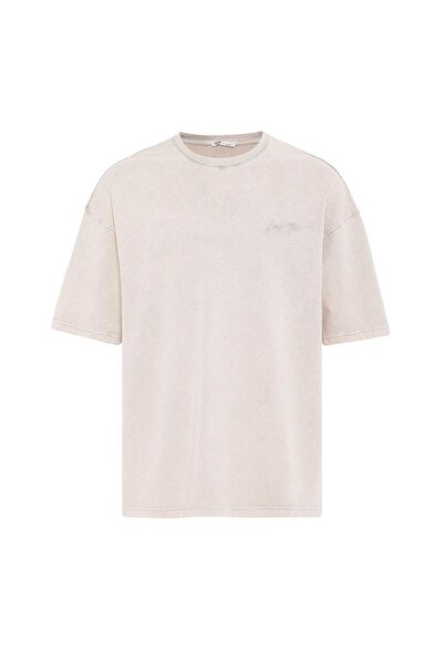 VAMOSCLO Πλενόμενο μπλουζάκι oversized Back με τύπωμα Stone