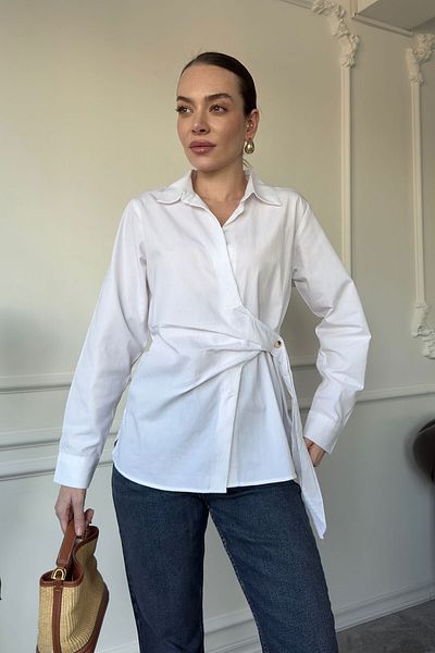 MAGARDE Double Breasted Gold Button Detailed Blouse- Ekru