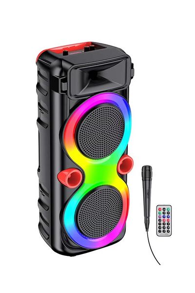 DLC BT HI FI Portable Speaker with Led Rotating Light 2X8" INCH - MICE + REMOTE CONTROL FM Radio