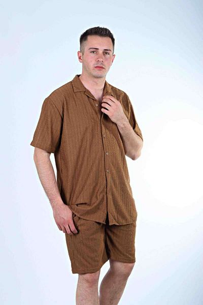 Benim Denim Chain Pattern Shorts Set Brown