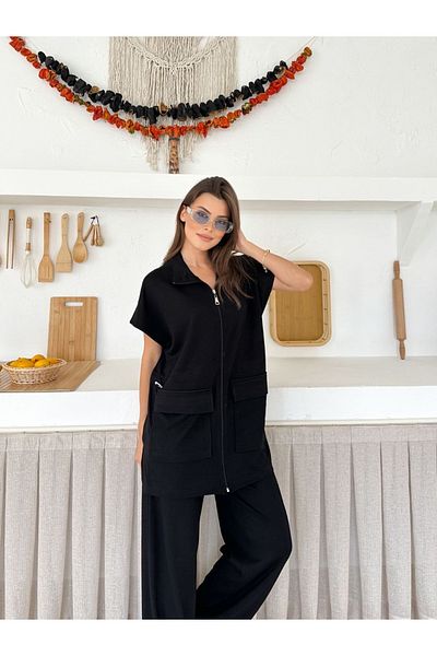 Louen lucie Cargo Pocket Tunic Vest Sports Pants Suit.