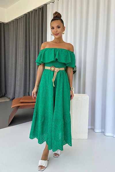 Mine Tan Butik Φόρεμα Madonna Collar Fishtail με λεπτομέρεια με ζώνη - Πράσινο