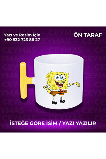 Ceymas Hediyelik Kişiye Özel Sünger Bob Baskılı Renkli Kupa Bardak