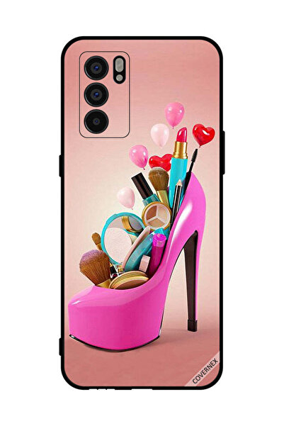 Covernex غطاء حماية لهاتف Oppo Reno6 5G حذاء وردي مع أدوات مكياج