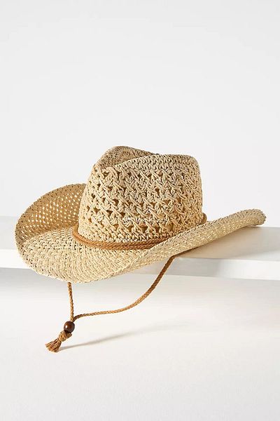 Külah Women's Breathable Drawstring Premium Straw Cowboy Hat - Beige