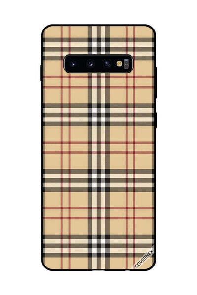 Covernex غطاء حماية لهاتف سامسونج جالاكسي S10 بلس بخطوط حمراء وسوداء على القماش