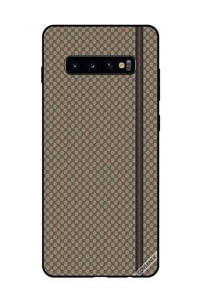 Covernex غطاء حماية لهاتف سامسونج جالاكسي S10 بلس بخطوط حمراء وخضراء على نمط بني