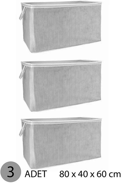 Tex Republic (3 Pcs) Gray Striped Zippered Mega Size Storage Bag Pillow-Quilt-Clothes Organizer 80*40*60 cm