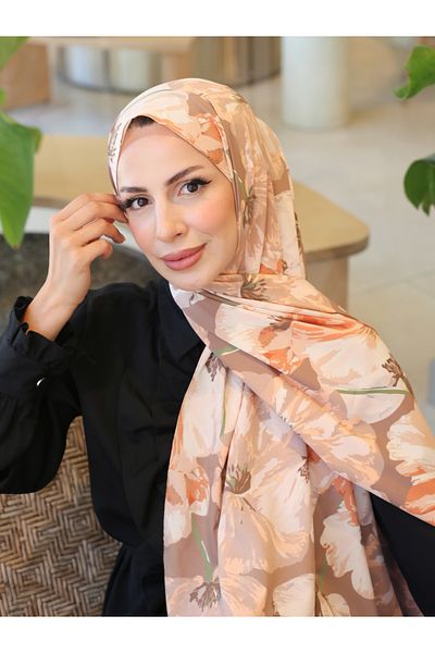 efdal şal eşarp Poppy Flower Pattern Crepe Shawl
