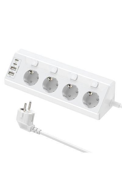 Choice EU 4 white 4 Way Outlets EU Power Strip Surge Protector with 2 USB and 2 Type-C, Multiple Socket wit