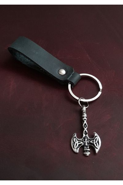 BSN Store Double Axe Symbol Keychain Hand Made Real Leather Keychain