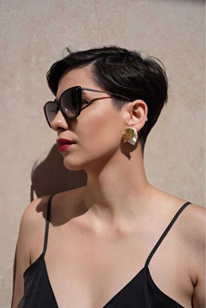 NARRU NARRU earrings, handmade, leaf, white and gold, Alessia 03