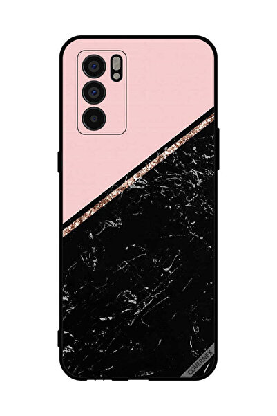Covernex غطاء حماية لهاتف Oppo Reno6 5G - رخام أسود وشريط ذهبي