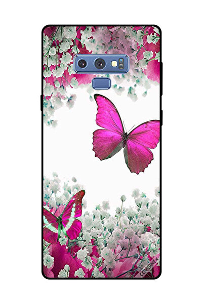 Covernex غطاء حماية لهاتف سامسونج جالاكسي نوت 9 - فراشات وردية داكنة وزهور بيضاء