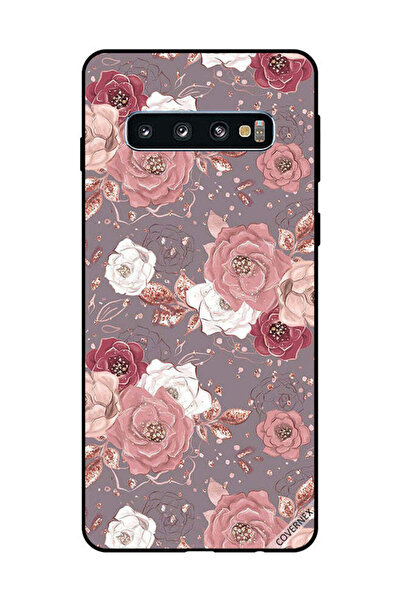 Covernex غطاء حماية لهاتف سامسونج جالاكسي S10 بنمط زهور بلون الشوكولاتة