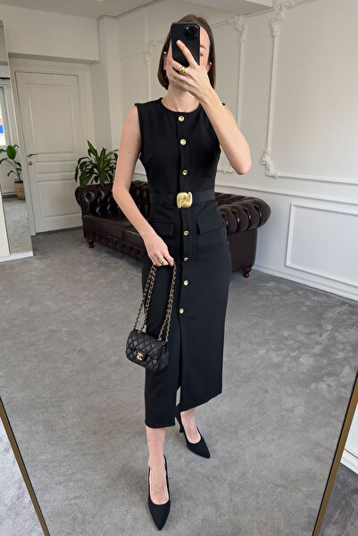 MAGARDE Belt Buckle Design Dress - Black