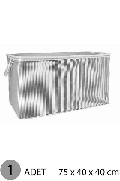 Tex Republic Gray Striped Zippered Maxi Size Bag Pillow-Quilt-Clothes Organizer 75*40*40 cm