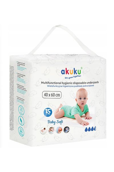 Akuku Set 15 aleze/ protectii impermeabile de unica folosinta Baby Soft 40 x 60 cm, A0500