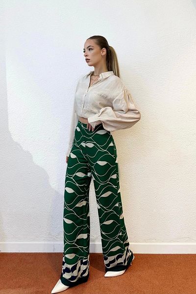 PROTO SUIT Loose Cut Patterned Viscose Trousers