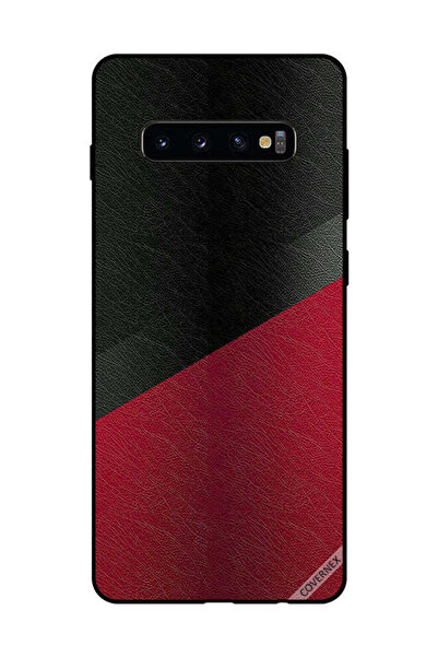 Covernex غطاء حماية لهاتف سامسونج جالاكسي S10 بلس بنمط جلدي أسود وأحمر