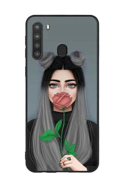 Covernex غطاء حماية لهاتف سامسونج جالاكسي A21 بطبعة فتاة لطيفة تخفي فمها على ...