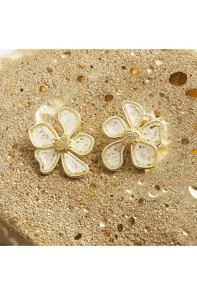NARRU Handmade NARRU earrings, flower with metal edge, white and gold, Ava