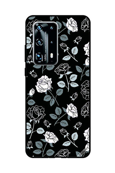 Covernex غطاء حماية لهاتف هواوي بي 40 برو بلس بنقشة زهور باللونين الأبيض والأسود