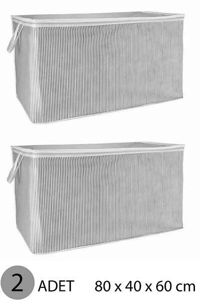 Tex Republic (2 Pcs) Gray Striped Zippered Mega Size Storage Bag Pillow-Quilt-Clothes Organizer 80*40*60 cm