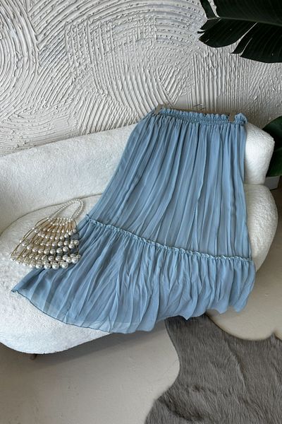 Poliyance Vala Turquoise Long Lined Pleated Chiffon Skirt
