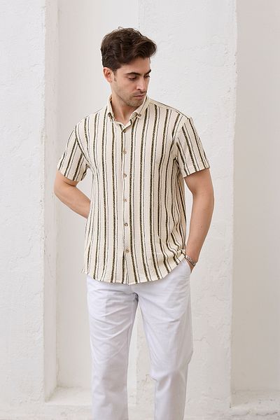 RAVANELLI Ανδρικό πουκάμισο με ριγέ κοντομάνικο Slim Fit