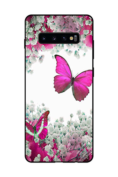 Covernex غطاء حماية لهاتف سامسونج جالاكسي S10 بلس - فراشات وردية داكنة وزهور ...