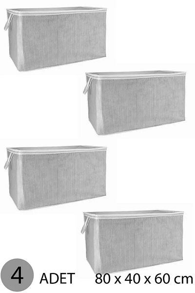 Tex Republic (4 Pcs) Gray Striped Zippered Mega Size Bag Pillow-Quilt-Clothing Organizer 80*40*60 cm