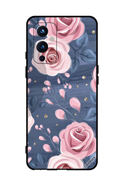 Covernex غطاء حماية لهاتف OnePlus 9 بنقشة ورود وردية وأوراق رمادية داكنة