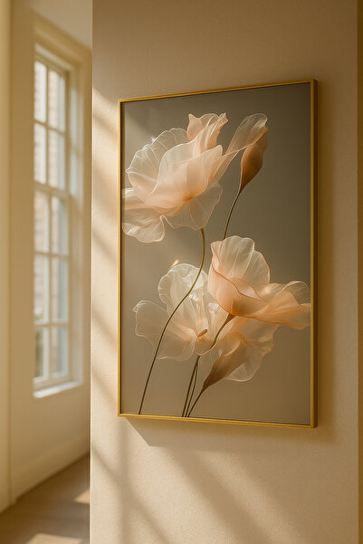 seninürünün Serenity Floral I Tekli – Gerçek Cama Baskı Gold Alüminyum Metal Çerçeveli Tekli Modern Tablo