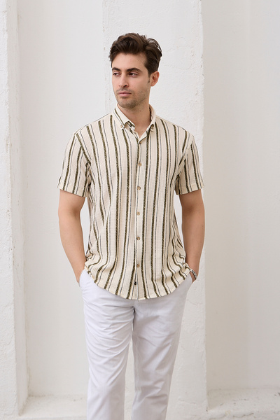 RAVANELLI Ανδρικό πουκάμισο με ριγέ κοντομάνικο Slim Fit