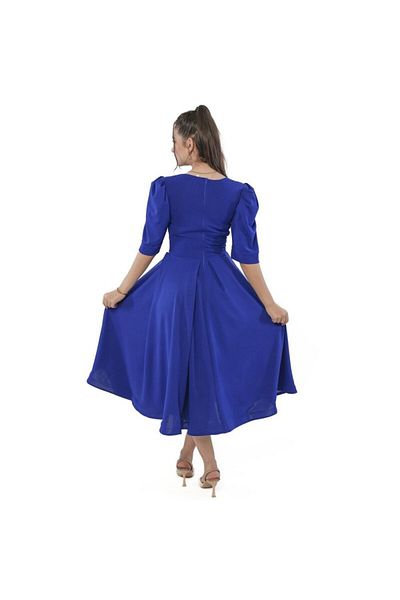 Nice Model Elegant Soft Crepe Midi Dress with Side Accessory - Long Sleeve Women's Formal Evening Wear