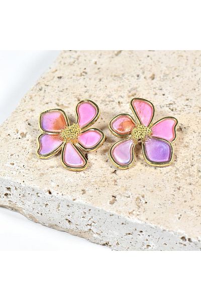 NARRU Handmade NARRU earrings, flower with metal edge, pink, lilac and gold, Ava