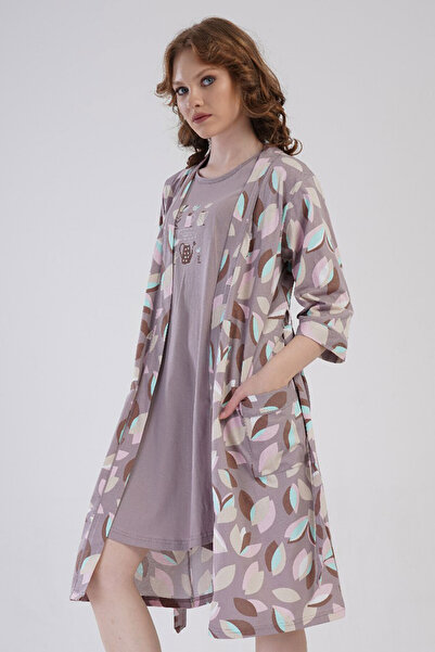 VİENETTA Βαμβακερό γυναικείο κοντομάνικο νυχτικό + 3/4 μανίκι πανωφόρι, 409135