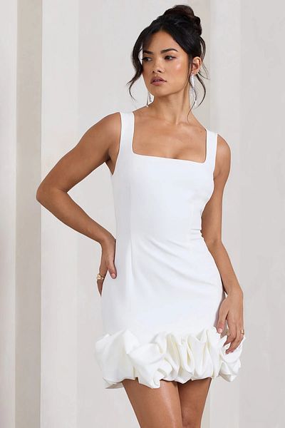OLSAMODA Women's Skirt Ruffle Open Back Square Neck Mini Dress