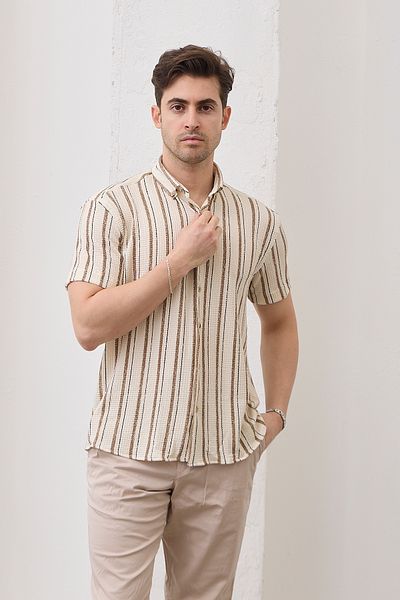 RAVANELLI Ανδρικό πουκάμισο με ριγέ κοντομάνικο Slim Fit