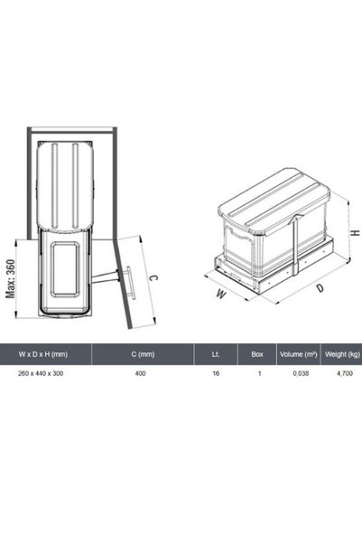 STARAX S-2573-a Teleskopik Raylı Plastik 16 Lt. Gri Çöp Kovası