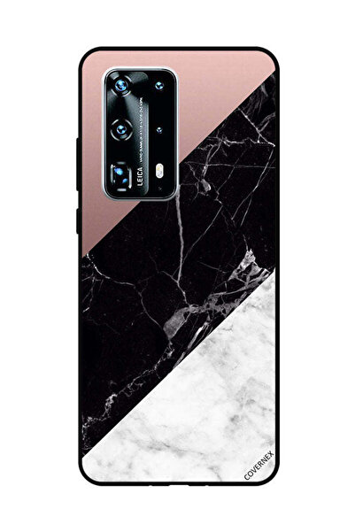 Covernex غطاء حماية لهاتف هواوي بي 40 برو بلس، أبيض، أسود، رخام، بنمط سادة