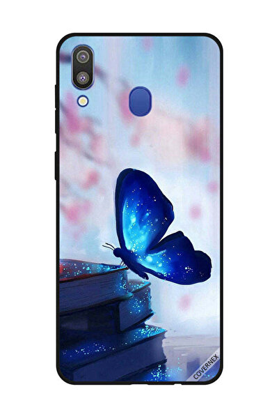 Covernex غطاء حماية لهاتف سامسونج جالاكسي M20 - فراشة زرقاء داكنة على الكتب