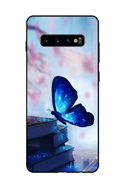 Covernex غطاء حماية لهاتف سامسونج جالاكسي S10 بلس، فراشة زرقاء داكنة على الكتب