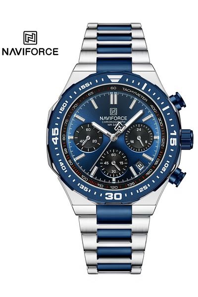 Naviforce Luxury Stainless Steel Chronograph Watch for Men with Multifunctional Dial and Water Resistant