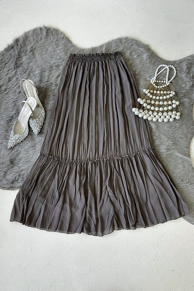 Poliyance Vala Mink Long Lined Pleated Chiffon Skirt