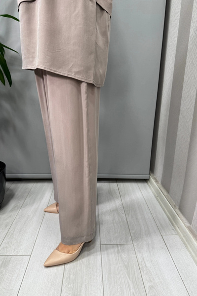 MISS DALIDA Elastic Waist Wide Leg Cupro Trousers Mink T25Y-7007